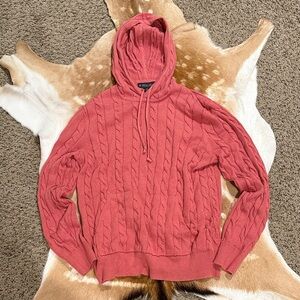 Brooks Brothers Red Cable Knit Hoodie Sweater